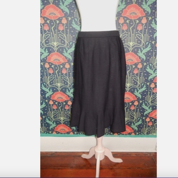 St. John Knits Collection Black Ruffle Flare Godet Hem Skirt 10